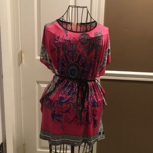 pink patterned bathing suit cover up